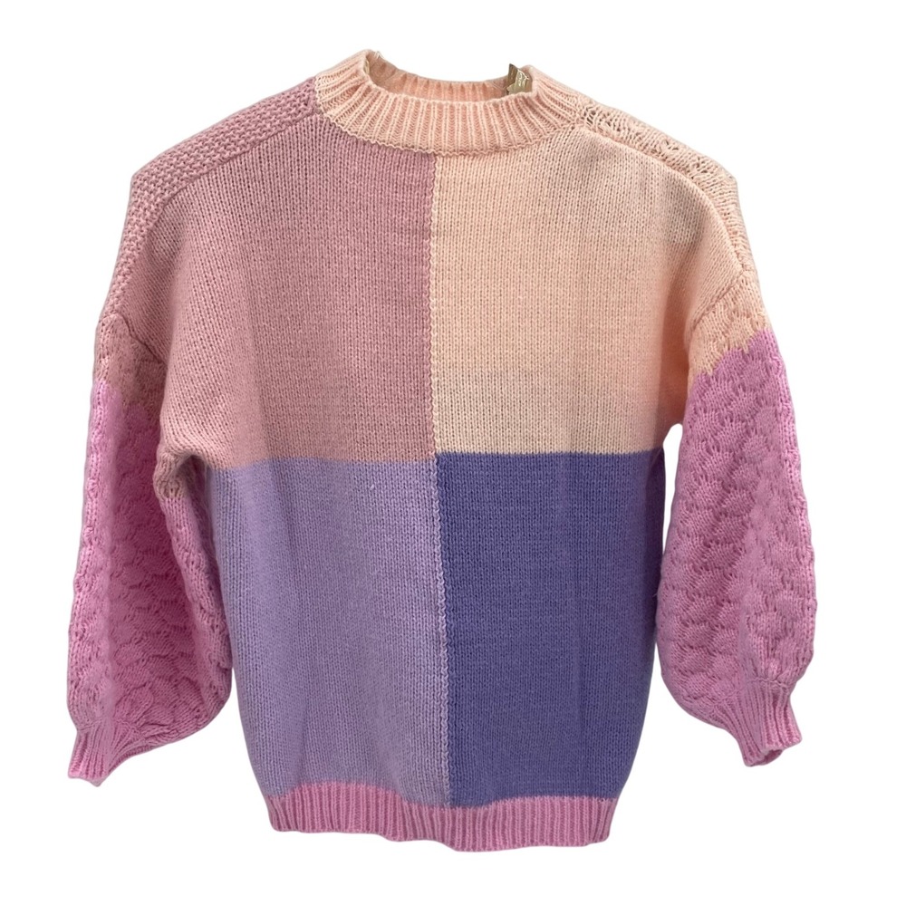 Fantastic Fawn‎ Women's M Sweater Pink Purple Pullover Patchwork Knit